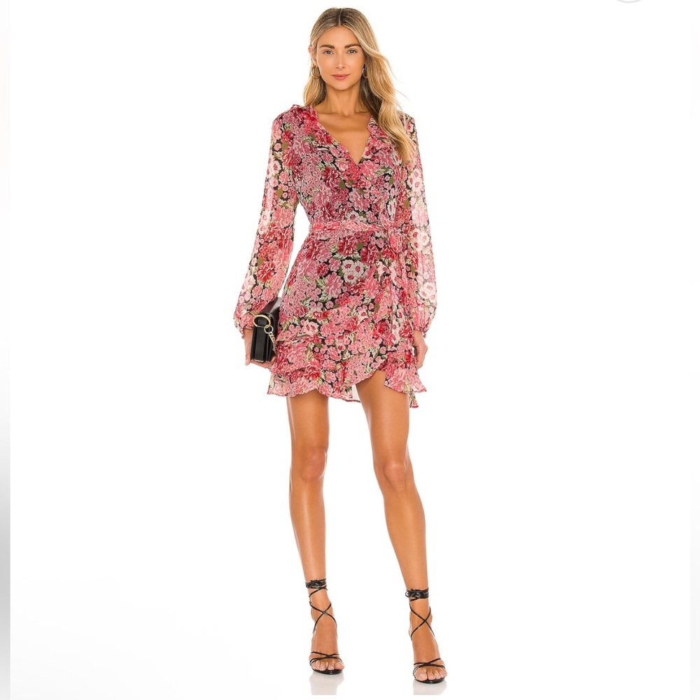 REVOLVE Pink Floral Wrap Mini Dress